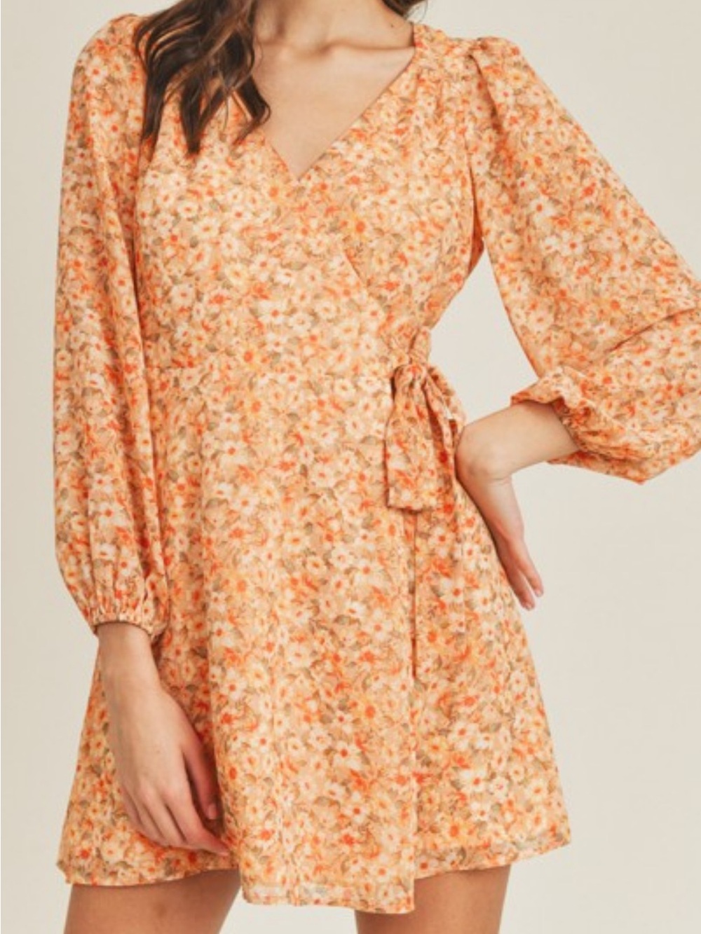 Lush Floral Puff Sleeve Wrap Mini Dress size Small